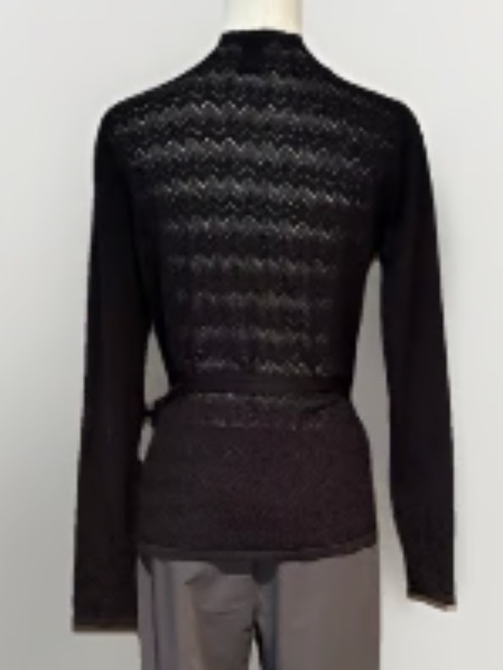 Company Ellen Tracy Silk front-tie wrap cardigan Black Medium - Picture 7 of 9